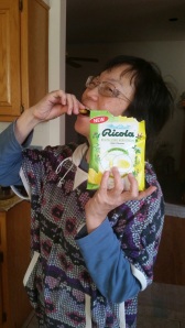 My mom, so eager to try the Ricola drops!